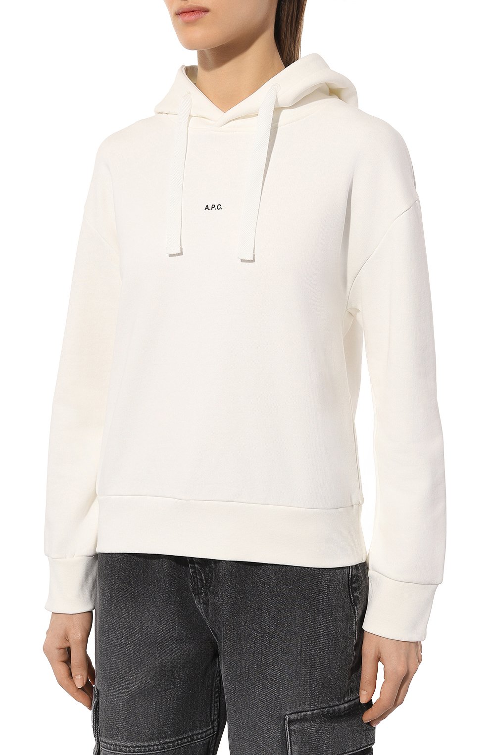 Хлопковое худи A.P.C. белого цвета по цене 23300 руб., арт. C0EIP-F27624, фото 3 Хлопковое худи A.P.C., арт. C0EIP-F27624, фото 3