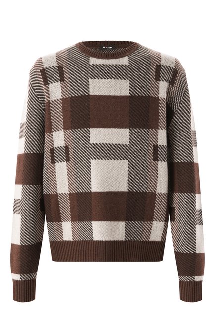 Мужской кашемировый джемпер KITON коричневого цвета, арт. UMK043303_4XL-7XL | Фото 1 (Рукава: Длинные; Материал сплава: Проставлено; Длина (для топов): Стандартные; Материал внешний: Кашемир, Шерсть; Драгоценные камни: Проставлено)
