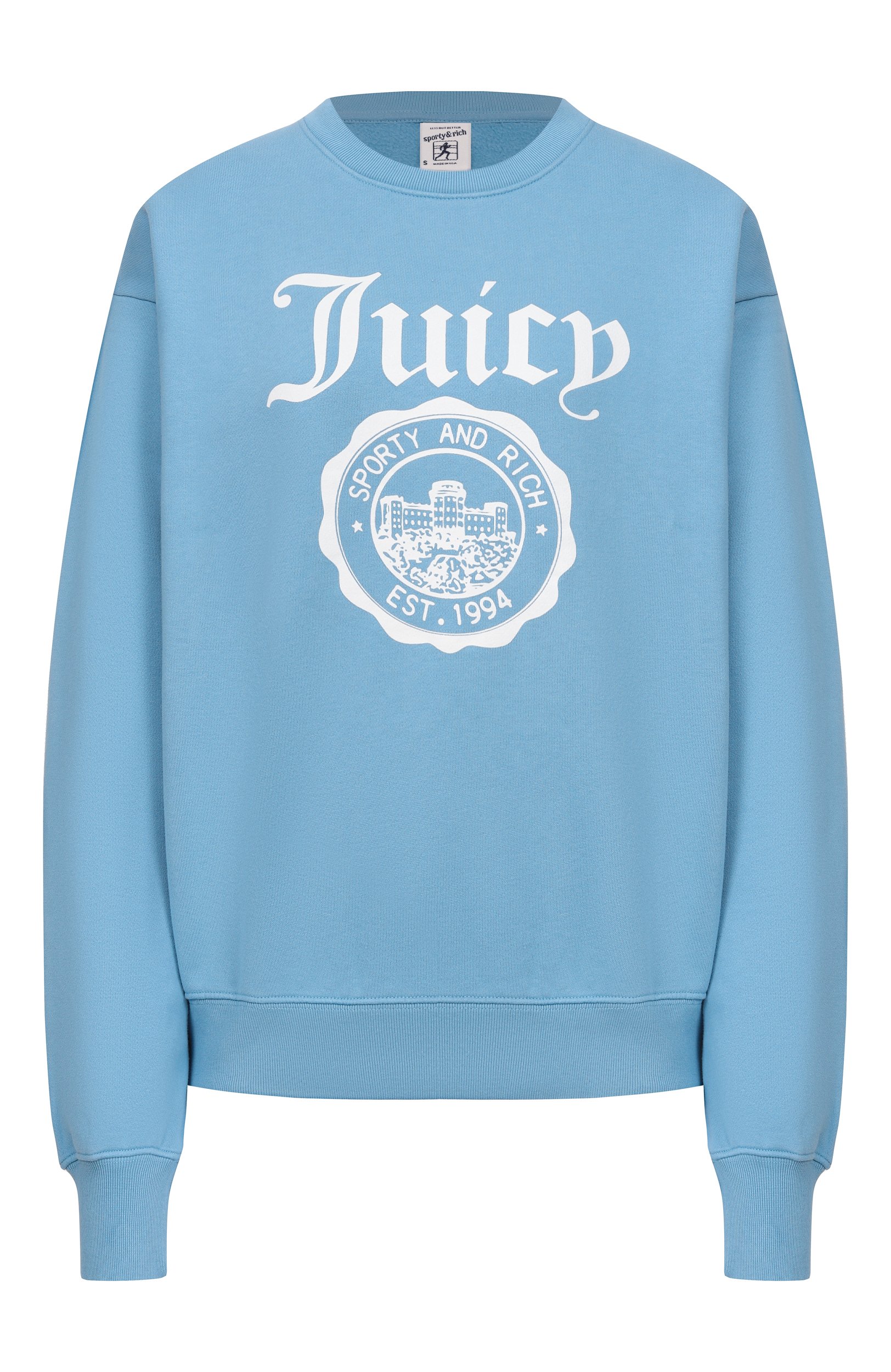 Хлопковый свитшот sporty & rich x juicy couture SPORTY AND RICH, арт. ST098716691BL50/JUICY EMBLEM CREWNECK, фото 1