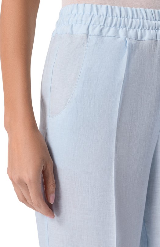 Льняные брюки Kiton D48122H09690 Голубой  D48122H09690 Фото 5