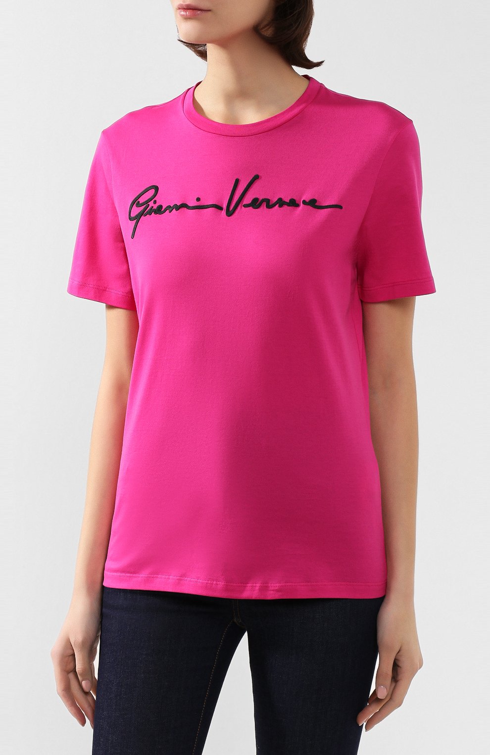 Хлопковая футболка VERSACE фуксия цвета по цене 38700 руб., арт. A85757/A228806, фото 3 Хлопковая футболка VERSACE, арт. A85757/A228806, фото 3