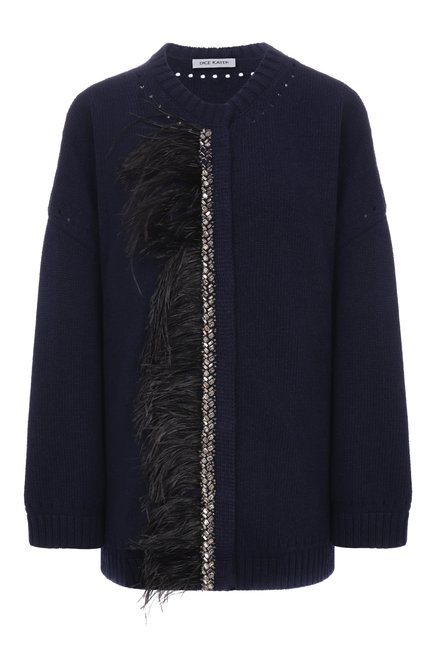 Женский шерстяной кардиган с отделкой перьями DICE KAYEK, арт. PF25K80600 LUN NAVY