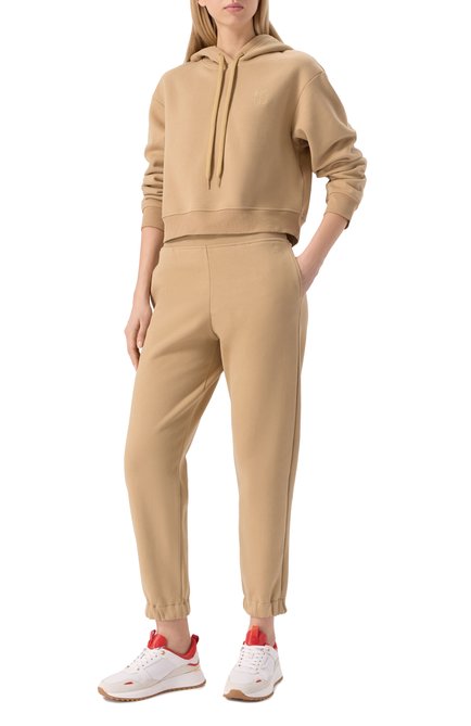 Женские хлопковые джоггеры WEEKEND MAX MARA бежевого цвета, арт. 0LIMPIA | Фото 2 (Драгоценные камни: Проставлено; Материал сплава: Проставлено; Длина (брюки, джинсы): Стандартные; Материал внешний: Хлопок)
