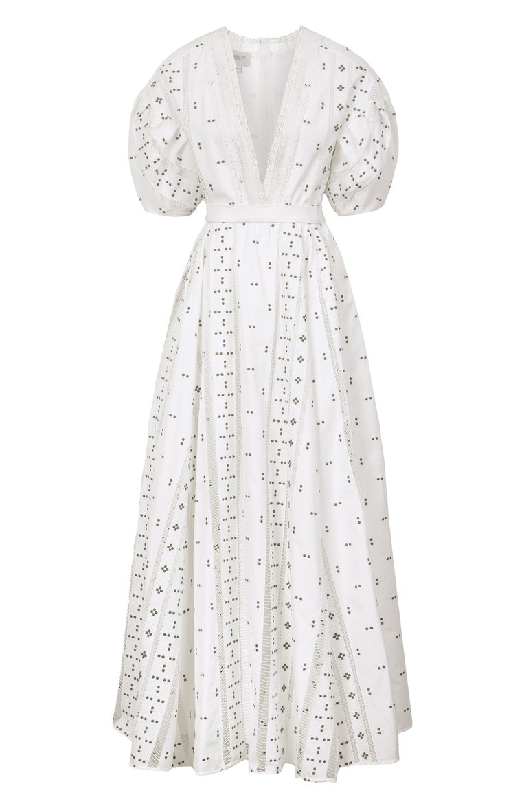 Женское хлопковое платье GIAMBATTISTA VALLI белого цвета, арт. 25SSPVTE5130-40EMB | Фото 1 (Автоматизация состава: Проставлено; Рукава: Короткие; Автоматизация ТО: Проставлено; Материал внешний: Хлопок; Длина Ж (юбки, платья, шорты): Миди; Женское Кросс-КТ: Платье-одежда; Случай: Повседневный; Стили: Романтичный)