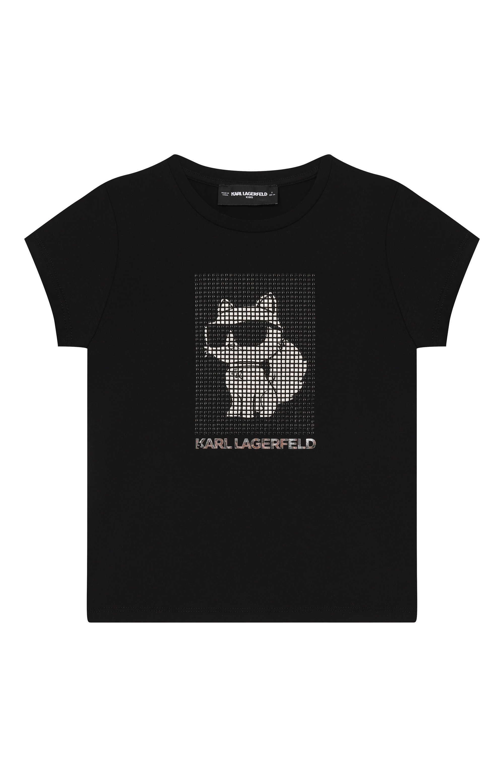 Хлопковая футболка KARL LAGERFELD KIDS черного цвета по цене 13360 руб., арт. Z31158, фото 1 Хлопковая футболка KARL LAGERFELD KIDS, арт. Z31158, фото 1