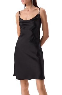 Женское атласное платье VERSACE черного цвета, арт. 1018934/1A10194 | Фото 3 (Длина Ж (юбки, платья, шорты): До колена; Материал сплава: Проставлено; Драгоценные камни: Проставлено; Женское Кросс-КТ: Платье-одежда; Случай: Коктейльный; Рукава: На бретелях; Материал внешний: Синтетический материал)