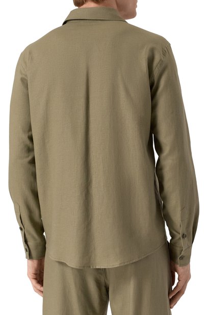 Рубашка изо льна и вискозы HINNOMINATE хаки цвета по цене 17550 руб., арт. HMABM01347, фото 4 Рубашка изо льна и вискозы HINNOMINATE, арт. HMABM01347, фото 4