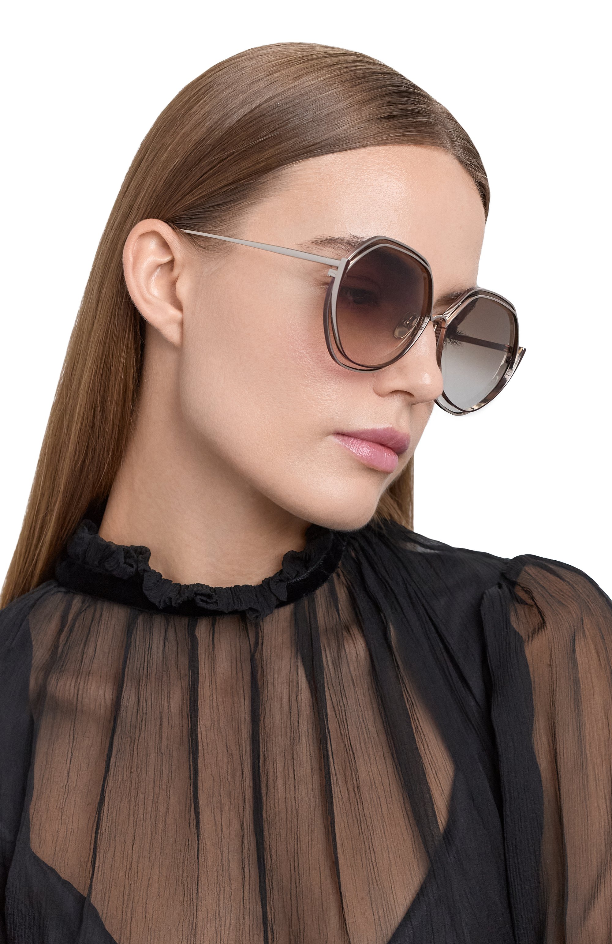 Солнцезащитные очки LINDA FARROW коричневого цвета по цене 144000 руб., арт. LFL1355C2 SUN, фото 2 Солнцезащитные очки LINDA FARROW, арт. LFL1355C2 SUN, фото 2