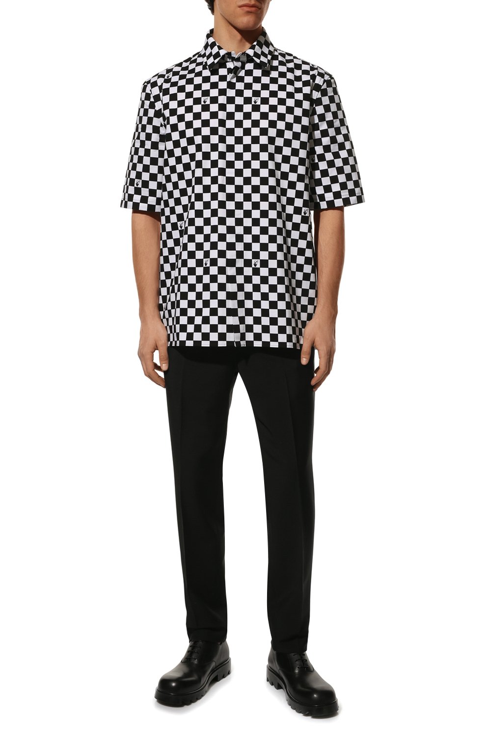 Хлопковая рубашка OFF-WHITE черно-белого цвета по цене 64900 руб., арт. 0MGA216S22FAB002, фото 2 Хлопковая рубашка OFF-WHITE, арт. 0MGA216S22FAB002, фото 2