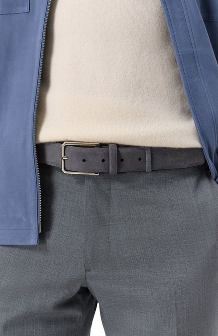 Мужс�кой замшевый ремень SANTONI темно-серого цвета, арт. CM35VS003B91EACD | Фото 2 (Нос: Не проставлено; Материал сплава: Проставлено; Материал: Натуральная кожа)