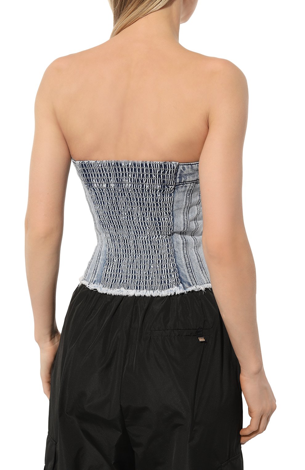 Джинсовый топ-корсет DONDUP голубого цвета по цене 33600 руб., арт. DC366/DF0260D HG5, фото 4 Джинсовый топ-корсет DONDUP, арт. DC366/DF0260D HG5, фото 4