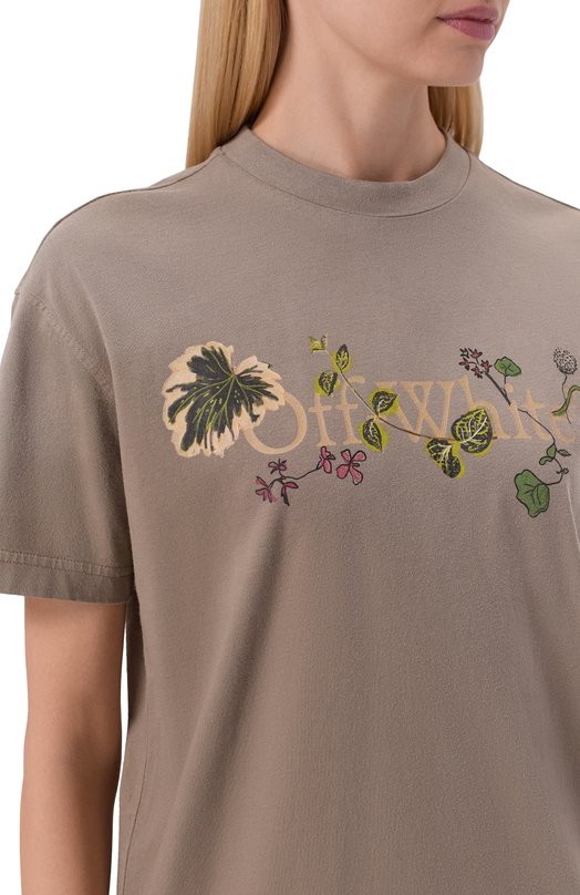 Хлопковая футболка Off-White 0WAA089S26JER003 Коричневый  0WAA089S26JER003 Фото 5