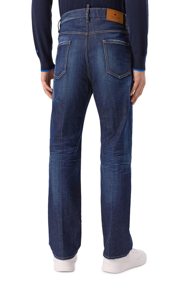 Мужские джинсы 642 DSQUARED2 синего цвета, арт. S74LB1663/S30342 | Фото 4 (Длина (брюки, джинсы): Стандартные; Кросс-КТ: �Деним; Материал внешний: Деним, Хлопок; Стили: Кэжуэл, Повседневный; Силуэт М (брюки): Прямые; Детали: Делаве)