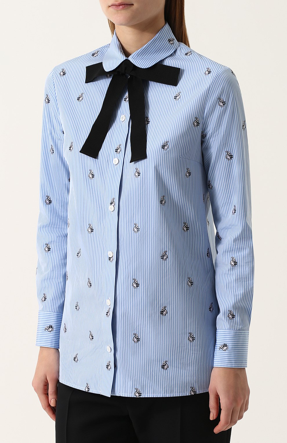 Хлопковая блуза прямого кроя с бантом GUCCI, арт. 476099/Z381C, фото 3