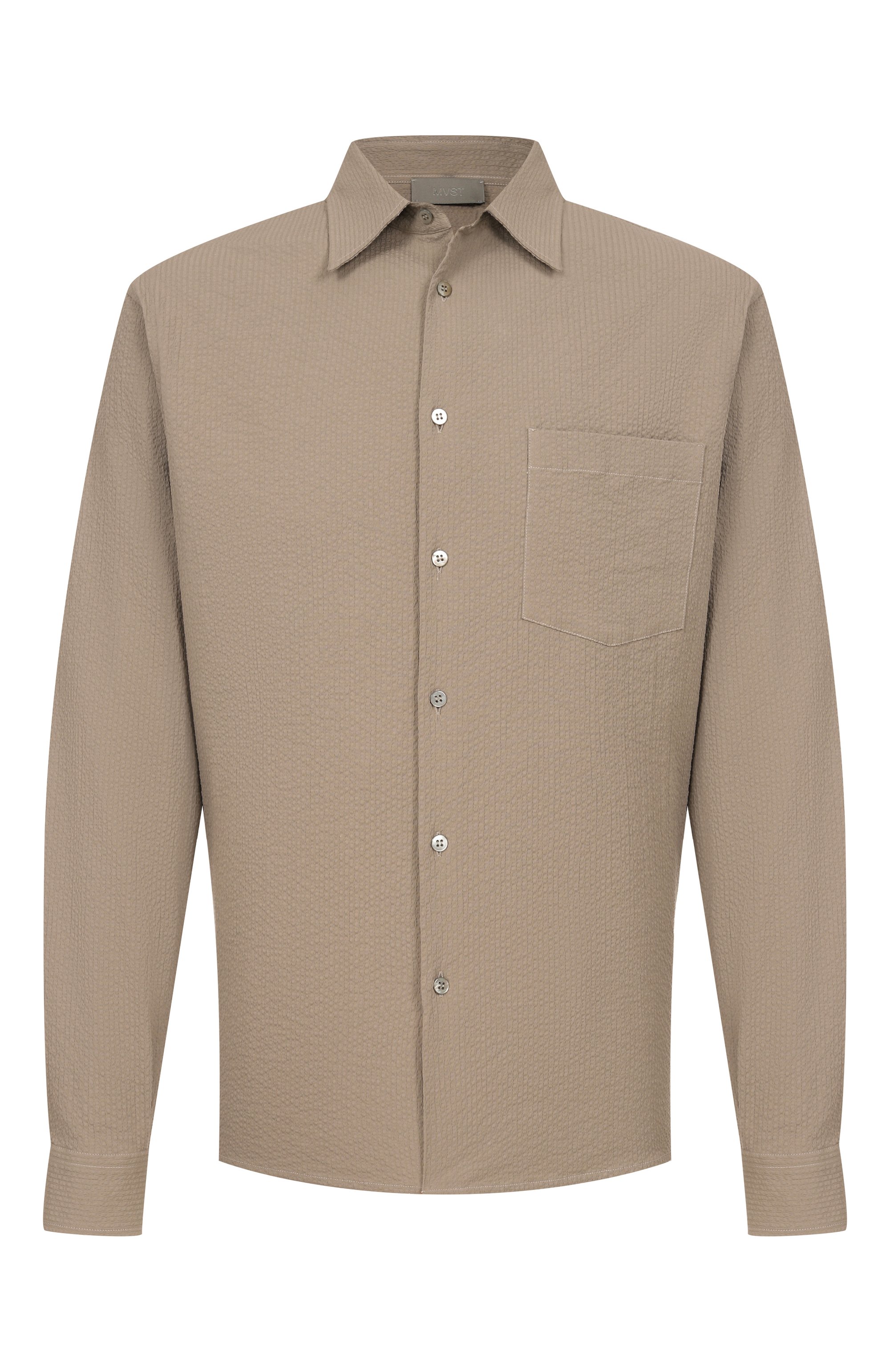 Хлопковая рубашка MVST хаки цвета по цене 82700 руб., арт. M26.2PM.B010/F133 SEERSUCKER, фото 1 Хлопковая рубашка MVST, арт. M26.2PM.B010/F133 SEERSUCKER, фото 1