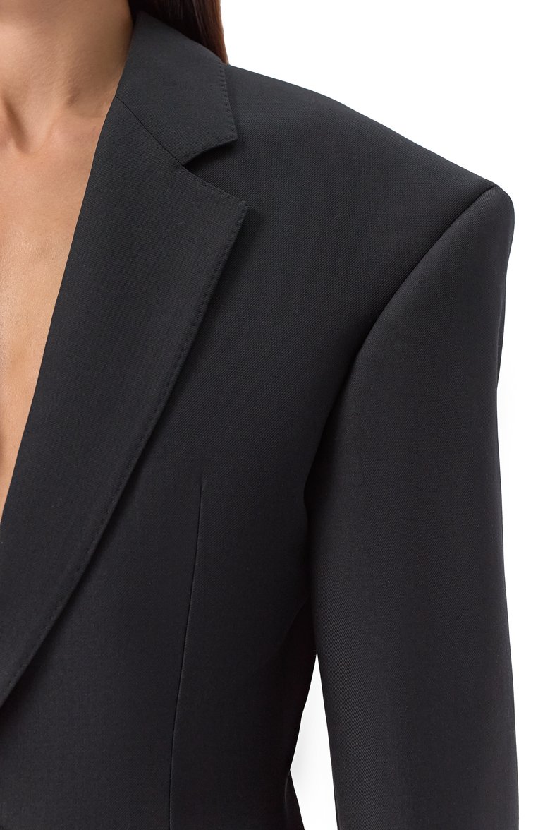 Женский жакет BALENCIAGA черного цвета, арт. 814409/TKT28 | Фото 5 (Рукава: Длинные; Стили: Гранж; Материал внешний: Шерсть, Синтетический материал; 1-2-бортные: Однобортные; Длина (для топов): Удлиненные; Женское Кросс-КТ: Жакет-одежда)
