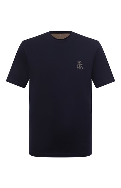 Хлопковая футболка BRUNELLO CUCINELLI темно-синего цвета по цене 54050 руб., арт. M0B137445G, фото 1 Хлопковая футболка BRUNELLO CUCINELLI, арт. M0B137445G, фото 1