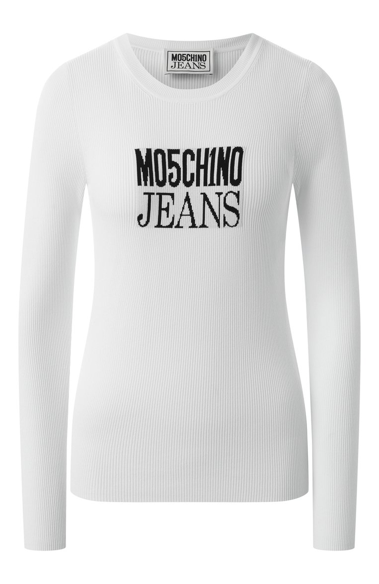 Женский пуловер из вискозы M05CH1NO JEANS белого цвета, арт. A0937/3203 | Фото 1 (Рукава: Длинные; Материал внешний: Вискоза; Длина (для топов): Стандартные; Женское Кросс-КТ: Пуловер-одежда; Стили: Кэжуэл)