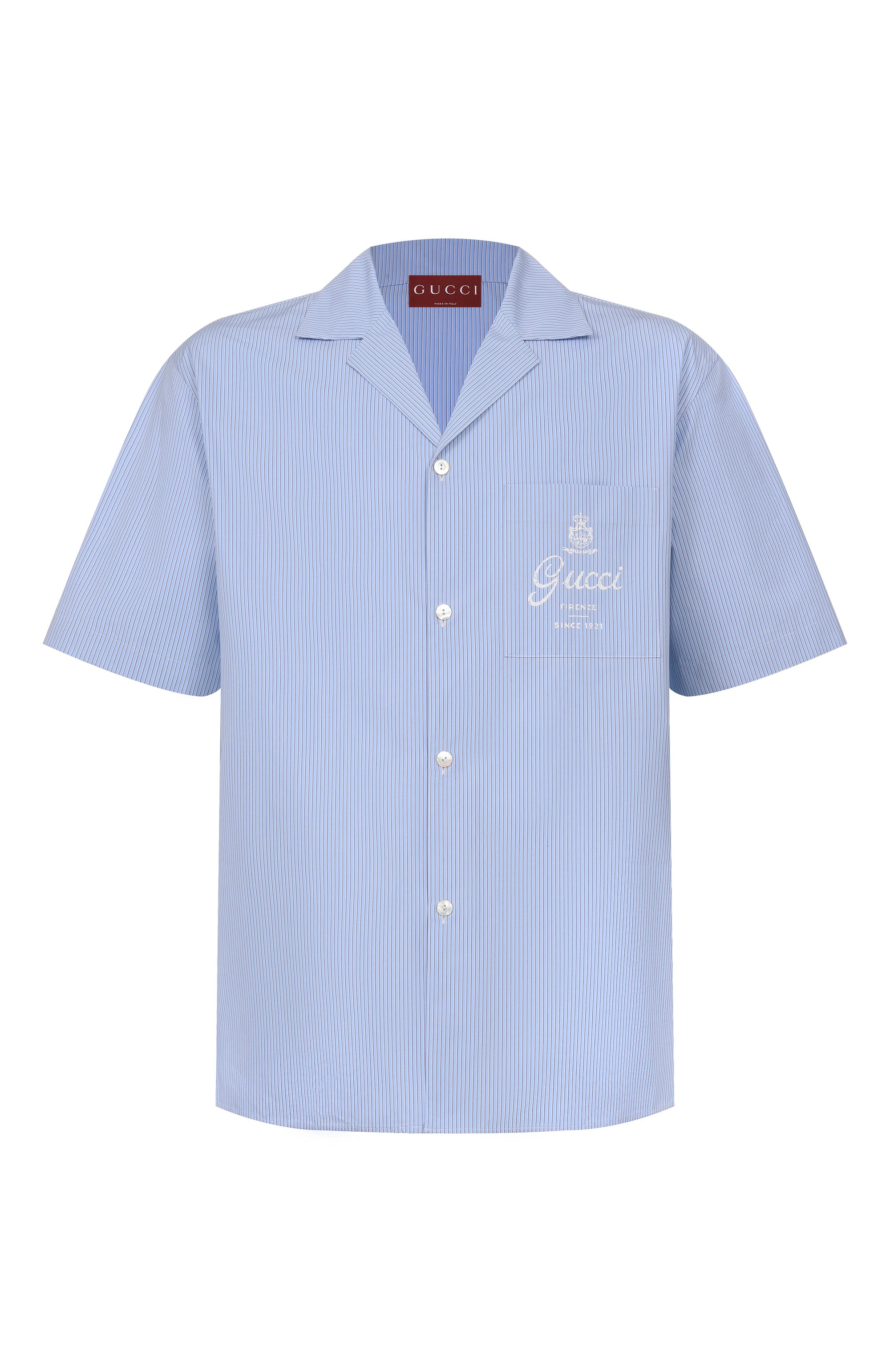 Хлопковая рубашка GUCCI голубого цвета по цене 140500 руб., арт. 794907/ZAJWW, фото 1 Хлопковая рубашка GUCCI, арт. 794907/ZAJWW, фото 1