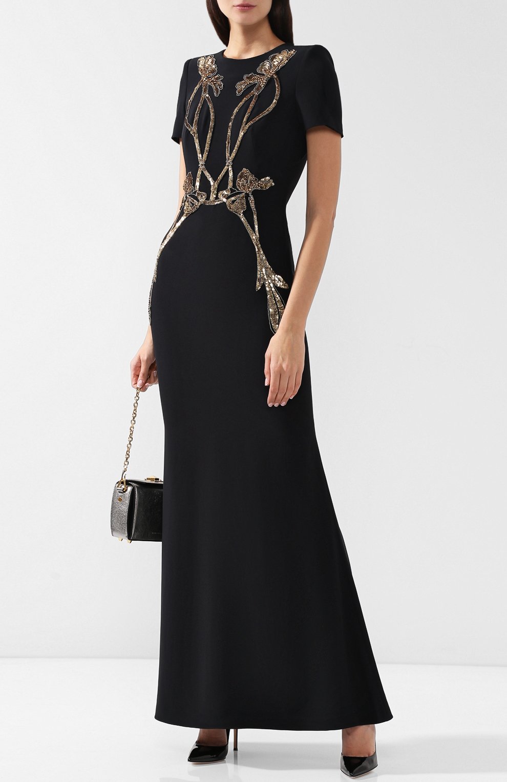 Однотонное платье-макси с декоративной отделкой ALEXANDER MCQUEEN, арт. 530901/QLE40, фото 2