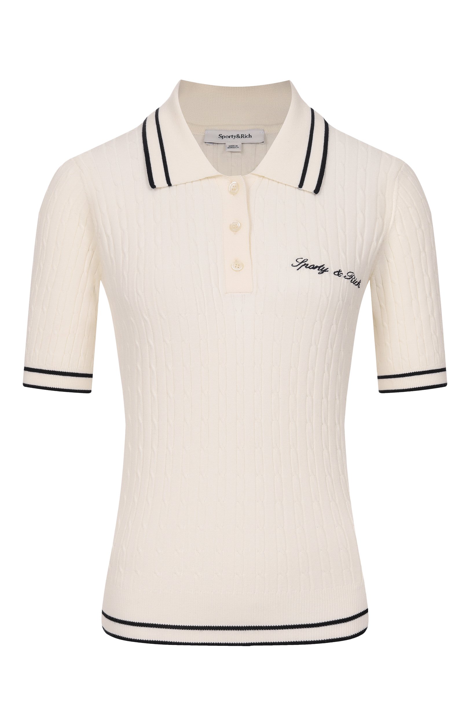 Поло из вискозы SPORTY AND RICH кремового цвета по цене 28600 руб., арт. T0068810326WH114, фото 1 Поло из вискозы SPORTY AND RICH, арт. T0068810326WH114, фото 1