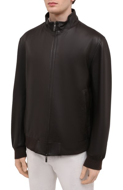 Кожаный бомбер GIMO'S темно-коричневого цвета по цене 58350 руб., арт. 21PE.1.090.62/58-60, фото 3 Кожаный бомбер GIMO'S, арт. 21PE.1.090.62/58-60, фото 3