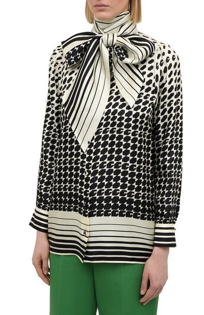 Шелковая блузка GUCCI черно-белого цвета по цене 172800 руб., арт. 467085/ZAGI9, фото 3 Шелковая блузка GUCCI, арт. 467085/ZAGI9, фото 3