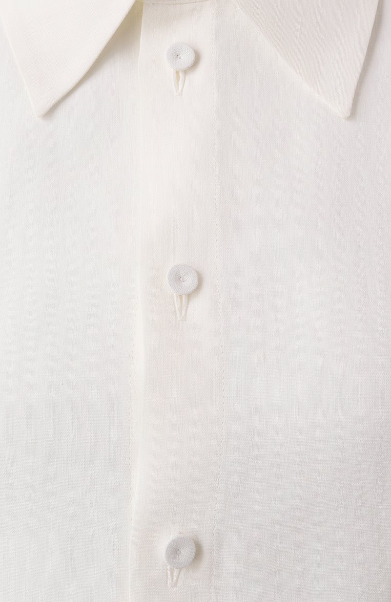 Женская льняная рубашка JIL SANDER молочного цвета, арт. J02DL0205/J60001 | Фото 6 (Материал внешний: Лен; Материал сплава: Проставлено; Рукава: Длинные; Длина (для топов): Стандартные; Драгоценные камни: Проставлено; Женское Кросс-КТ: Рубашка-одежда; Принт: Без принта; Стили: Классический; Кросс-КТ: костюм)