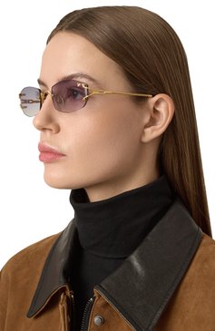 Женские солнцезащитные очки VINTAGE FRAMES серого цвета, арт. ASPEN 24KT G0LD/ASPHALT | Фото 2 (Тип очков: С/з; Нос: Не проставлено; Материал: Металл; Региональные ограничения белый список (Axapta Mercury): Не проставлено; Кросс-КТ: С/з-унисекс; Очки форма: Овальные, Безоправные; Оптика Гендер: оптика-унисекс)