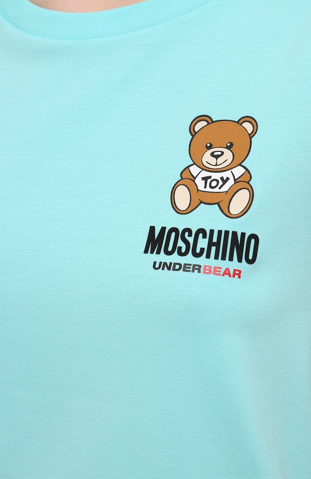 Хлопковая футболка MOSCHINO бирюзового цвета по цене 16950 руб., арт. A1912/9021, фото 5 Хлопковая футболка MOSCHINO, арт. A1912/9021, фото 5