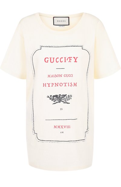 Хлопковая футболка с круглым вырезом и принтом GUCCI, арт. 492347/X3N38, фото 1