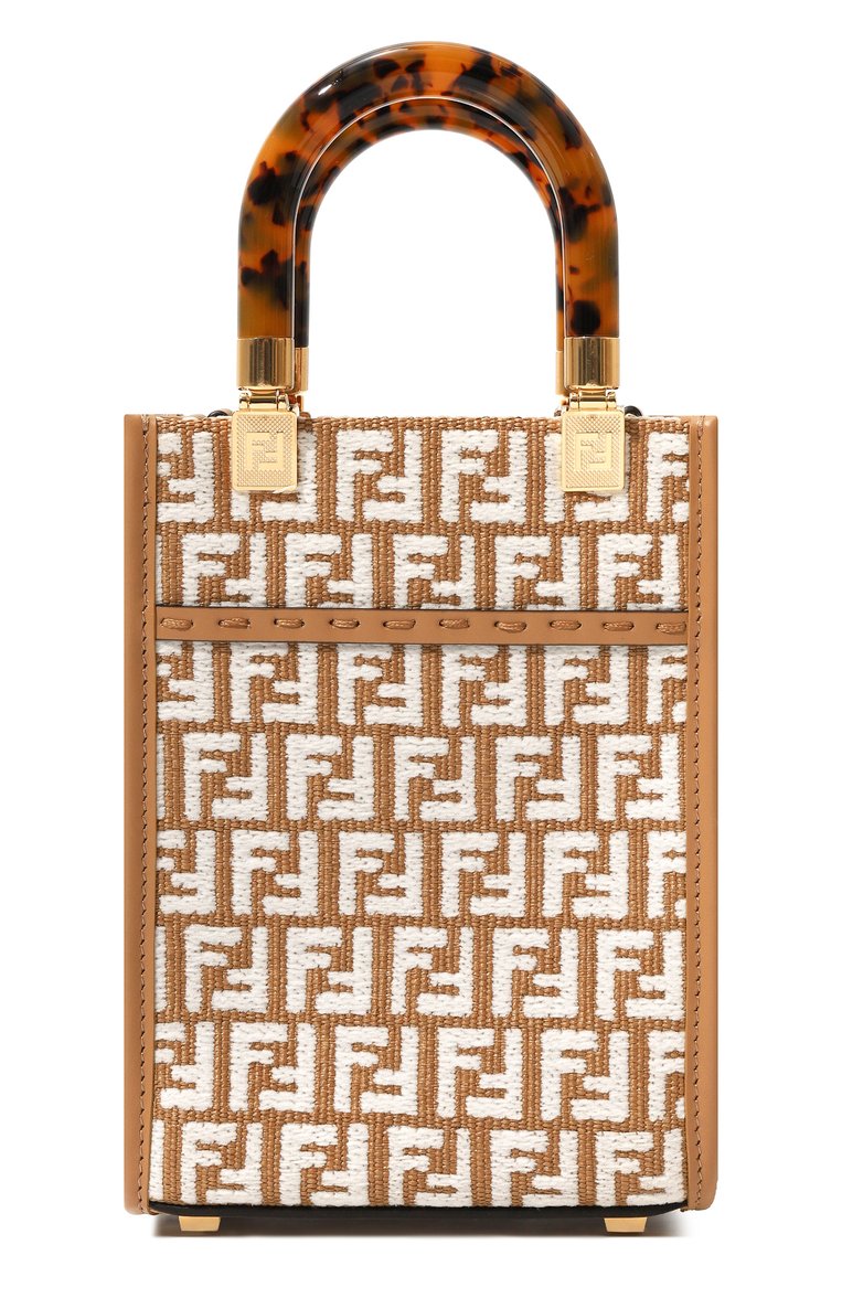 Женская сумка sunshine mini FENDI коричневого цвета, арт. 8BS051 AQ0X | Фото 6 (Материал: Текстиль; Материал сплава: Проставлено; Размер: mini; Ремень/цепочка: На ремешке; Драгоценные камни: Проставлено)
