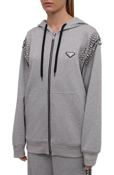 Хлопковый кардиган PRADA серого цвета по цене 380000 руб., арт. 138587-1ZXU-F02PL-212, фото 3 Хлопковый кардиган PRADA, арт. 138587-1ZXU-F02PL-212, фото 3