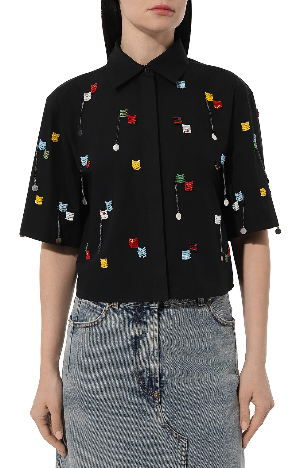 Хлопковая рубашка MSGM черного цвета по цене 49100 руб., арт. 3642MDE182/247475, фото 3 Хлопковая рубашка MSGM, арт. 3642MDE182/247475, фото 3