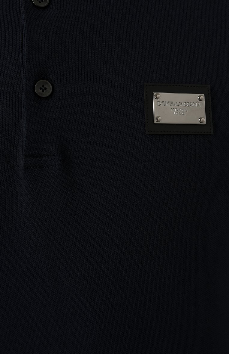 Мужское хлопковое поло DOLCE & GABBANA темно-синего цвета, арт. G8PL4T/G7F2H | Фото 5 (Рукава: Короткие; Материал внешний: Хлопок; Длина (для топов): Стандартные; Застежка: Пуговицы; Стили: Кэжуэл; Принт: Без принта; Мужское Кр�осс-КТ: Футболка-одежда; Автоматизация состава: Проставлено; Автоматизация ТО: Проставлено; Детали: Без декора)
