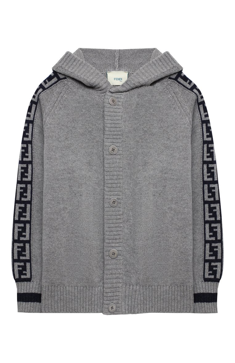Детский кашемировый кардиган с капюшоном FENDI серого цвета, арт. JUG006/A8LH/3A-6A | Фото 1 (Материал внешний: Кашемир, Шерсть; Рукава: Длинные; Девочки Кросс-КТ: Кардиган-одежда; Региональные ограничения белый список (Axapta Mercury): RU; Драгоценные камни: Проставлено; Материал сплава: Проставлено; Ростовка одежда: 4 года | 104 см)