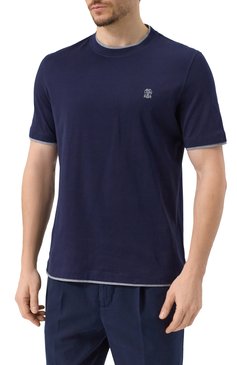 Мужская хлопковая футболка BRUNELLO CUCINELLI темно-синего цвета, арт. M0B137427G | Фото 3 (Рукава: Короткие; Драгоценные камни: Проставлено; Длина (для топов): Стандартные; Материал сплава: Проставлено; Стили: Кэжуэл; Принт: Без принта; Материал внешний: Хлопок; Кросс-КТ: Джерси; Мужское Кросс-КТ: Футболка-одежда)