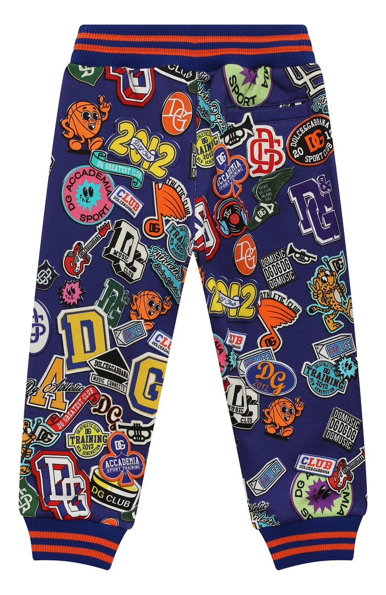Детские хлопковые джоггеры DOLCE & GABBANA синего цвета, арт. L4JPGM/HS7L9/2-6 | Фото 2 (Материал внешний: Хлопок; Нос: Не проставлено; Мальчики Кросс-КТ: Джоггеры-одежда)