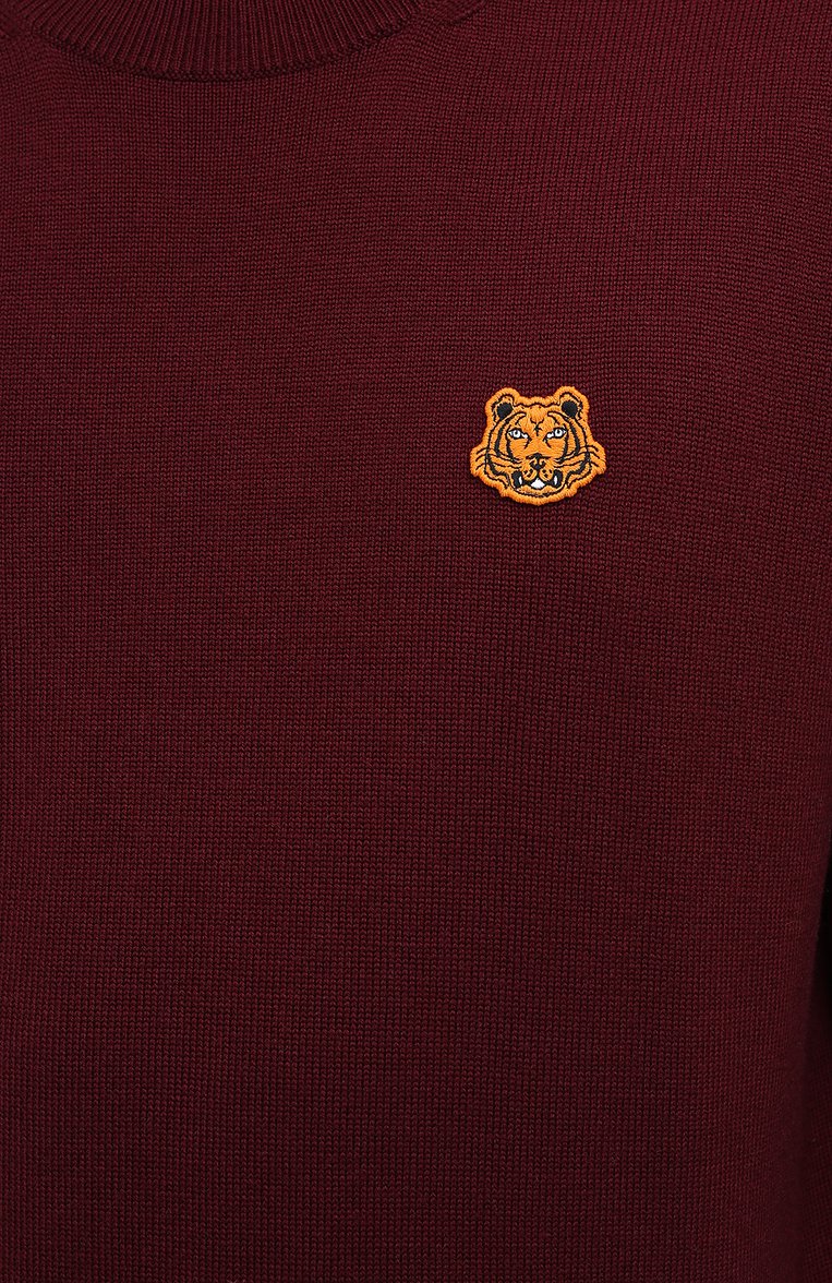 Мужской шерстяной джемпер KENZO бордового цвета, арт. FA65PU5373TA | Фото 5 (Длина (для топов): Стандартные; Рукава: Длинные; Материал внешний: Шерсть; Мужское Кросс-КТ: Джемперы; Стили: Кэжуэл; Вырез: Круглый; Принт: С принтом)