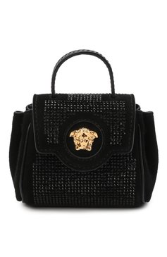 Женская сумка la medusa mini VERSACE черного цвета, арт. 1002529/1A01840 | Фото 1 (Сумки-технические: Сумки top-handle; Материал: Натуральная кожа, Натуральная замша; Материал сплава: Проставлено; Размер: mini; Ремень/цепочка: На ремешке; Драгоценные камни: Проставлено)