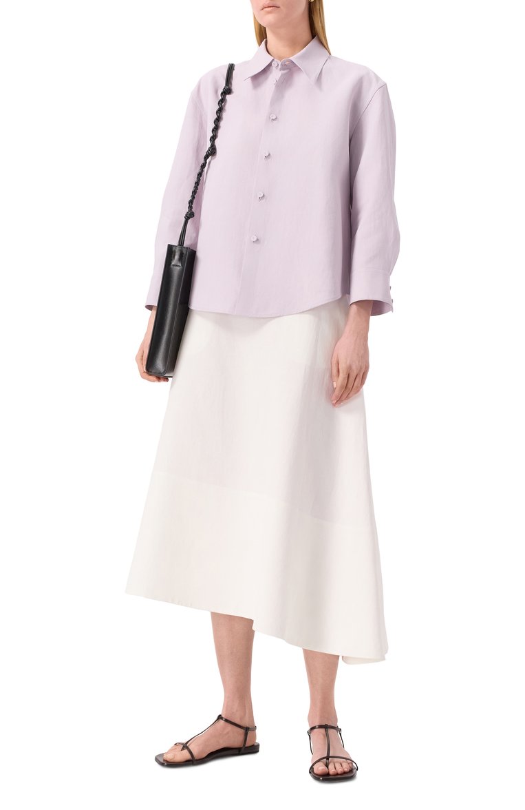 Женская льняная рубашка JIL SANDER  цвета, арт. J02DL0205/J60001 | Фото 2 (Рукава: Длинные; Материал внешний: Лен; Длина (для топов): Стандартные; Женское Кросс-КТ: Рубашка-одежда; Принт: Без принта; Стили: Кэжуэл; Автоматизация ТО: Проставлено; Автоматизация состава: Проставлено)