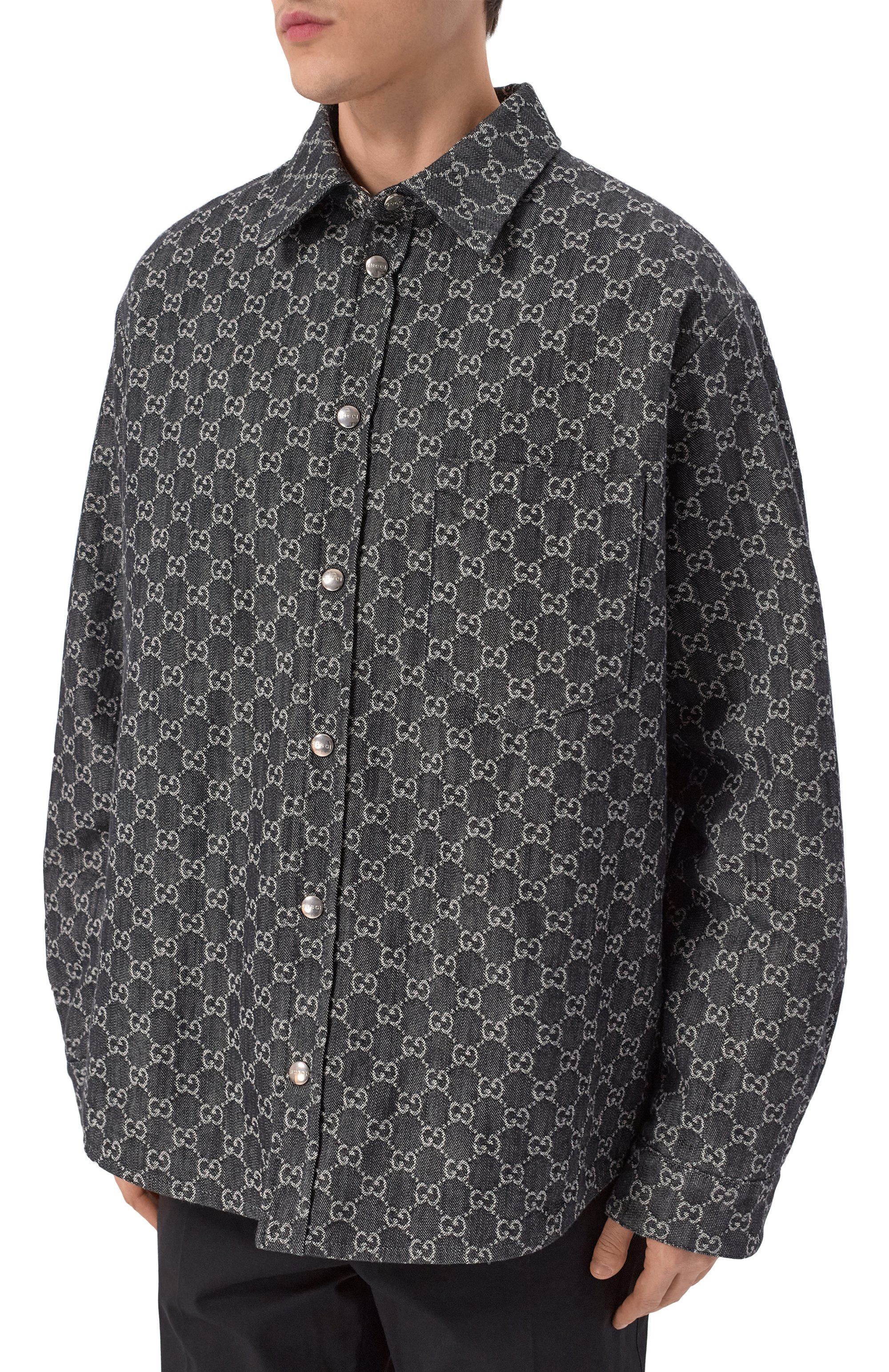 Двусторонняя хлопковая рубашка GUCCI черного цвета по цене 563500 руб., арт. 766142/XDC88, фото 3 Двусторонняя хлопковая рубашка GUCCI, арт. 766142/XDC88, фото 3