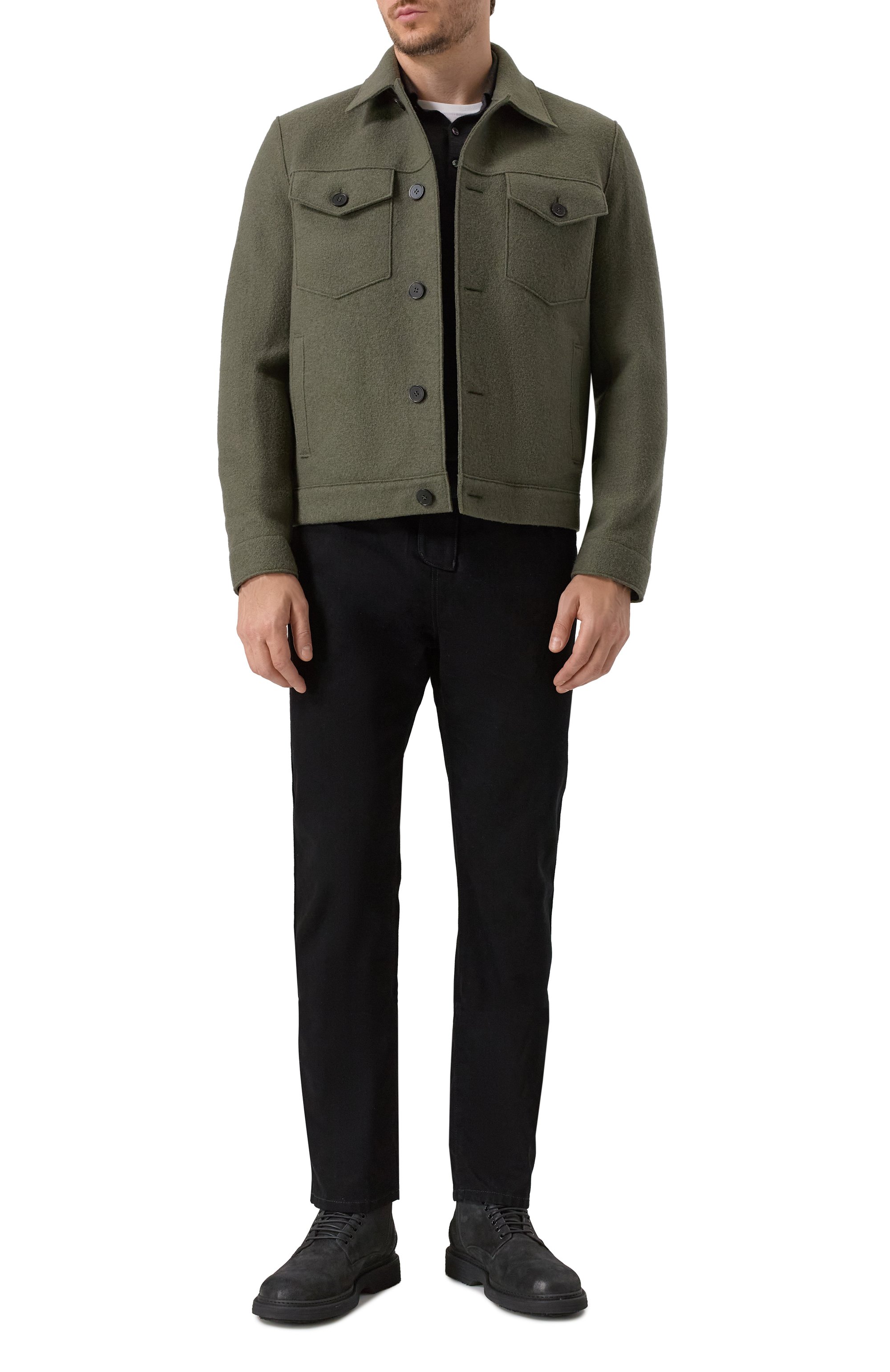 Шерстяная куртка-рубашка HARRIS WHARF LONDON хаки цвета по цене 84600 руб., арт. C9331MLC, фото 2 Шерстяная куртка-рубашка HARRIS WHARF LONDON, арт. C9331MLC, фото 2