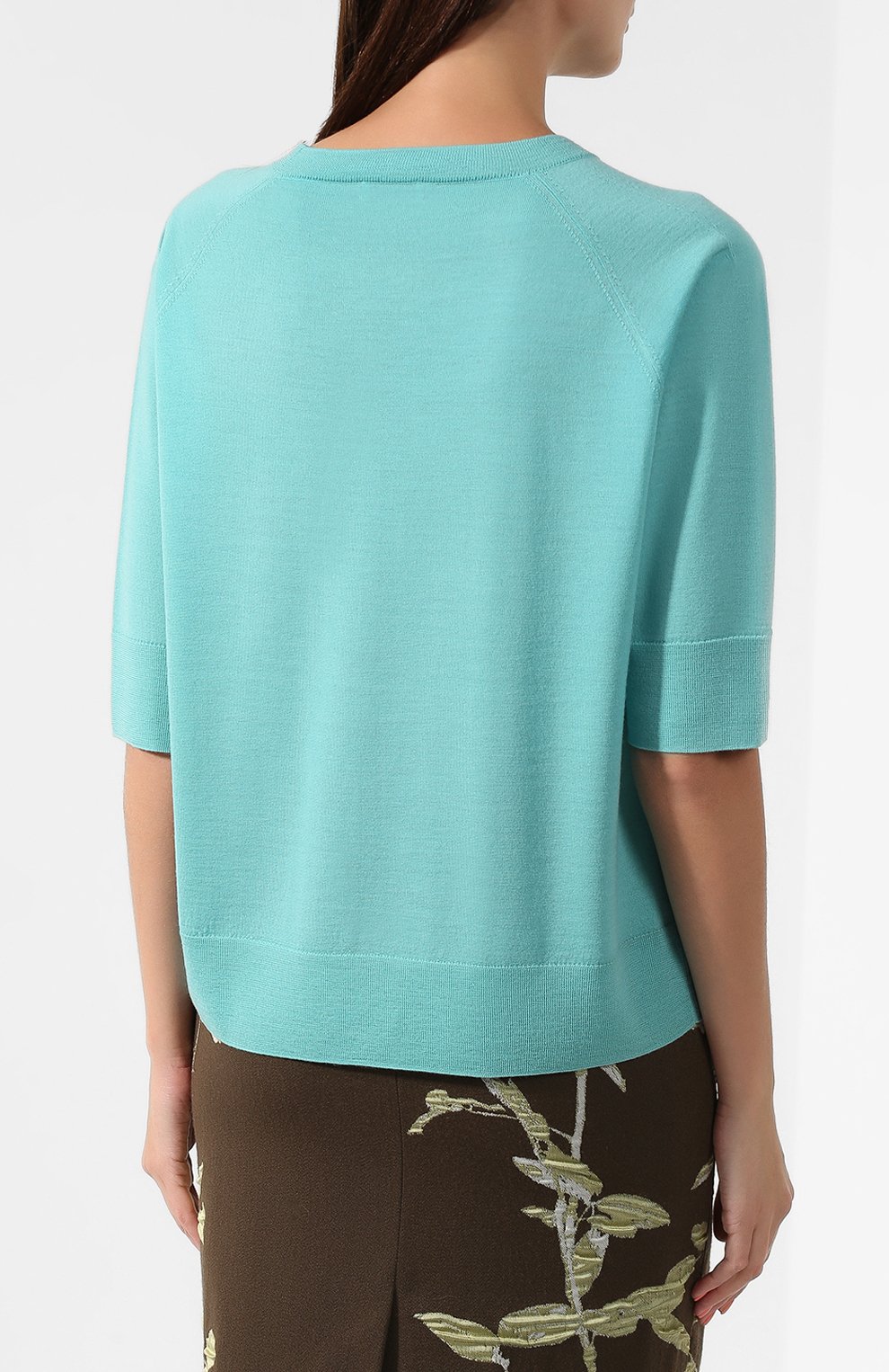 Шерстяной пуловер DRIES VAN NOTEN бирюзового цвета по цене 34050 руб., арт. 192-11298-8701, фото 4 Шерстяной пуловер DRIES VAN NOTEN, арт. 192-11298-8701, фото 4