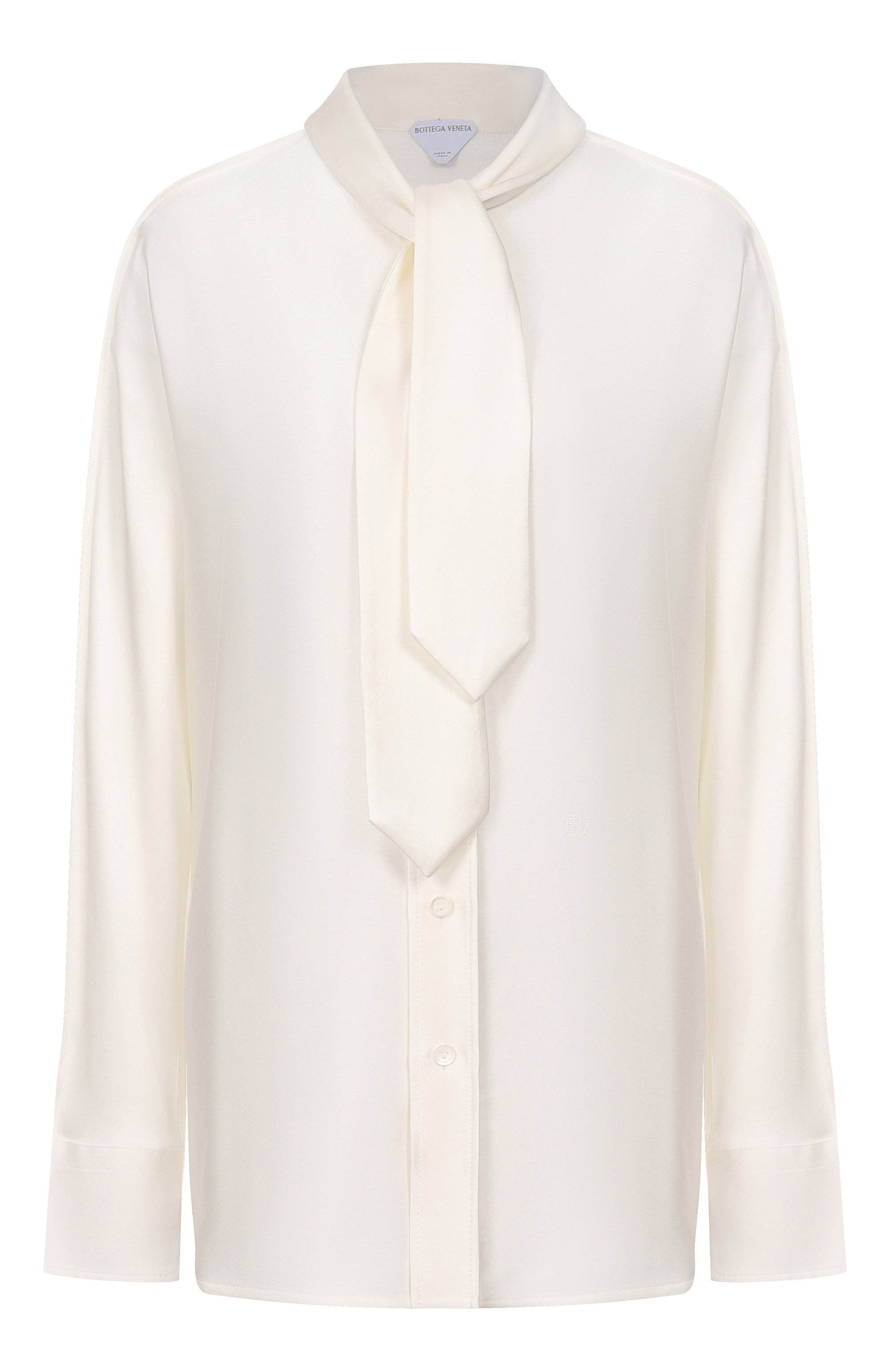 Шелковая блузка BOTTEGA VENETA кремового цвета по цене 369500 руб., арт. 862348/V6H10, фото 1 Шелковая блузка BOTTEGA VENETA, арт. 862348/V6H10, фото 1