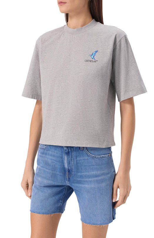 Хлопковая футболка Off-White 0WAA124S25JER0030510 Серый  0WAA124S25JER0030510 Фото 3