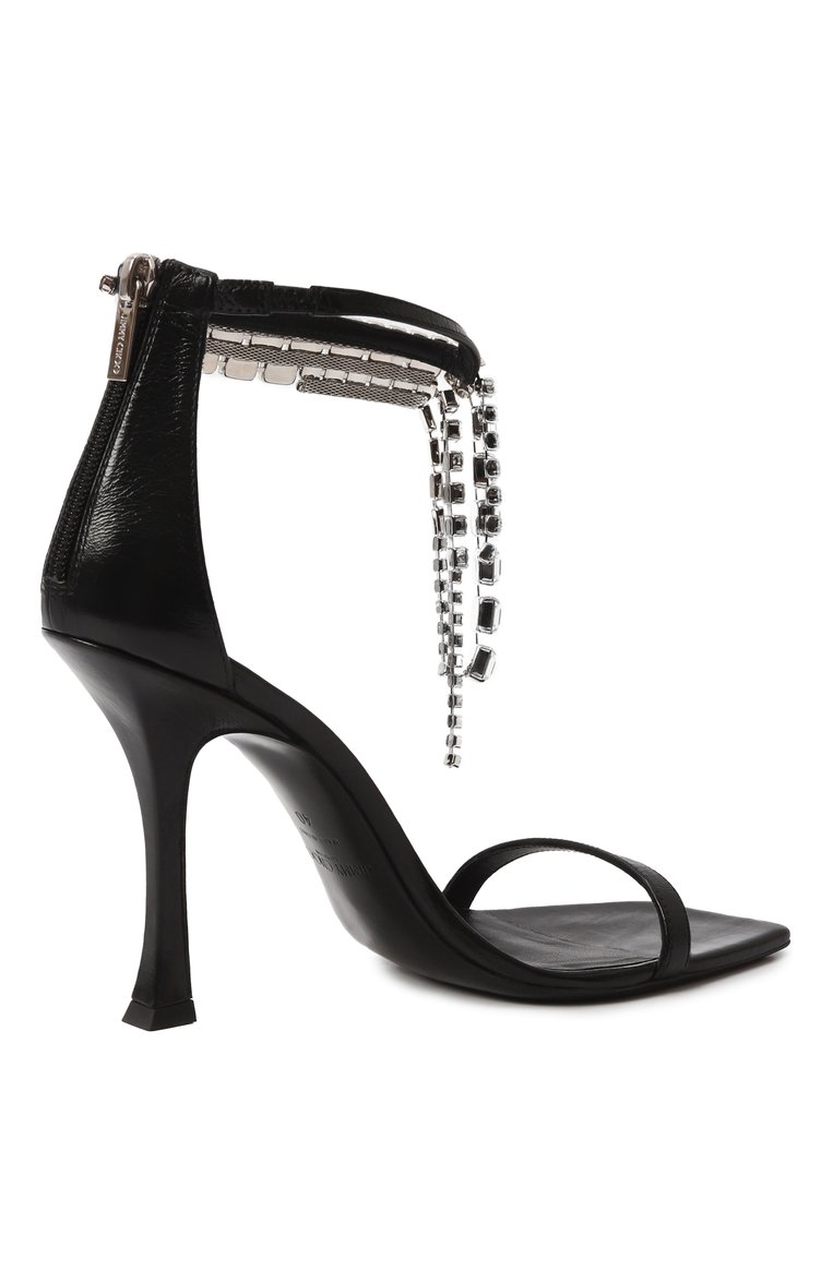 Женские кожаные босоножки verity 100 JIMMY CHOO черного цвета, арт. VERITY SANDAL 100/BYK | Фото 5 (Драгоценные камни: Проставлено; Материал сплава: Проставлено; Материал внешний: Натуральная кожа; Подошва: Плоская; Материал внутренний: Натуральная кожа; Каблук высота: Высокий; Каблук тип: Шпилька)