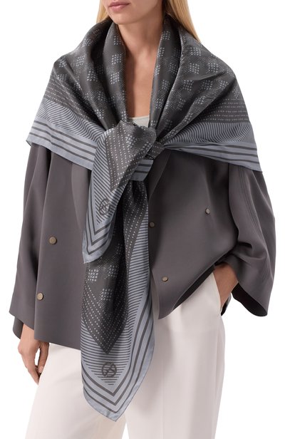 Шелковая шаль GIORGIO ARMANI серого цвета по цене 93650 руб., арт. GW004341/TE24005, фото 2 Шелковая шаль GIORGIO ARMANI, арт. GW004341/TE24005, фото 2