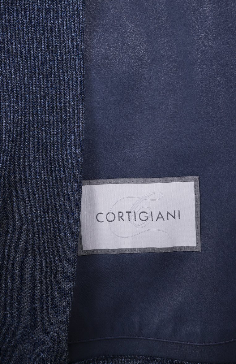 Мужской комбинированный кардиган CORTIGIANI темно-синего цвета, арт. 2AG652 | Фото 6 (Рукава: Длинные; Материал внешний: Шелк, Хлопок, Замша; Длина (для топов): Стандартные; Мужское Кросс-КТ: Кардиган-одежда; Стили: Кэжуэл; Застежка: Молния; Big sizes: Big Sizes; Автоматизация ТО: Проставлено; Автоматизация состава: Проставлено)