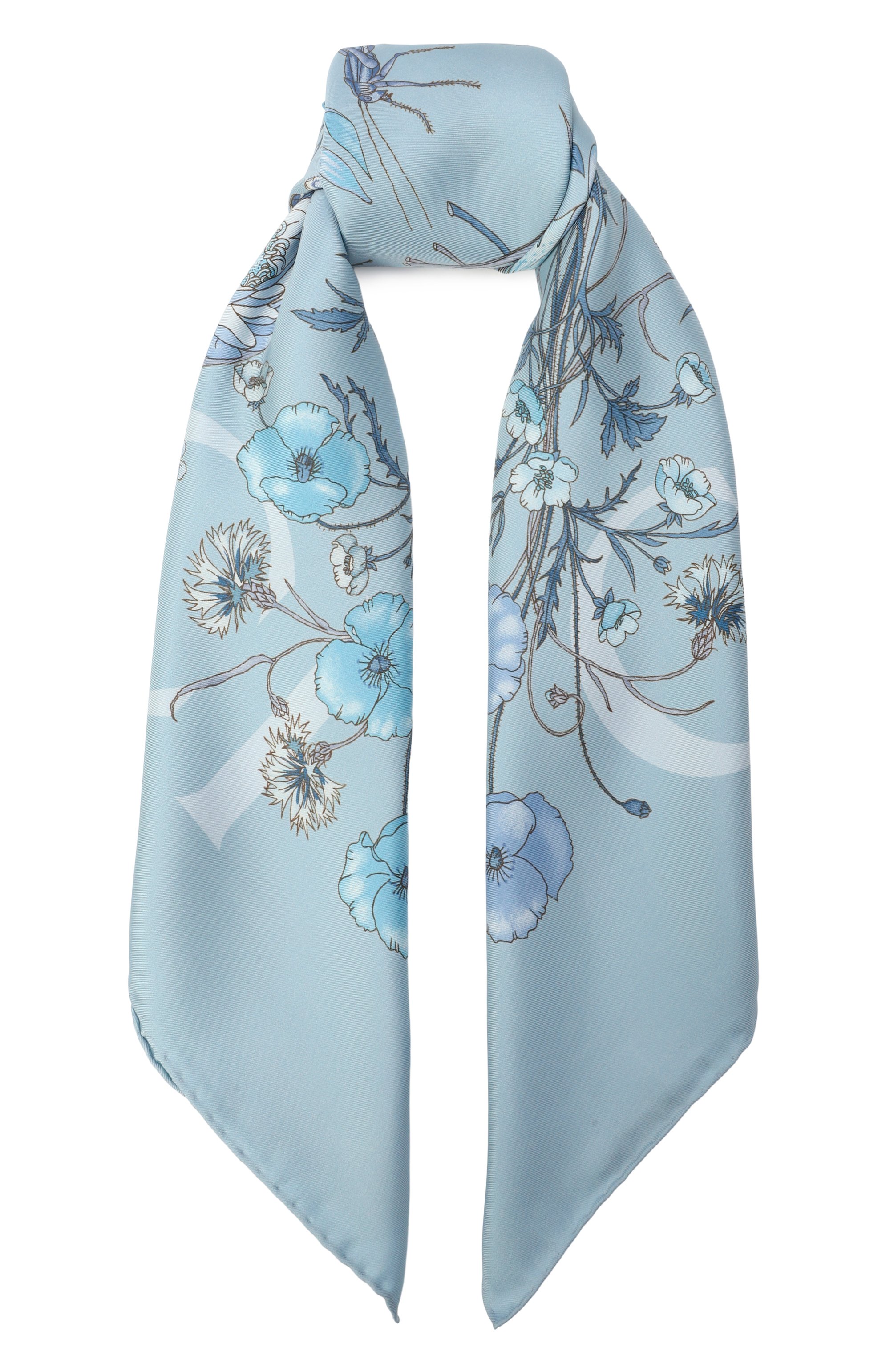 Шелковый платок GUCCI голубого цвета по цене 79550 руб., арт. 810042/3G001, фото 1 Шелковый платок GUCCI, арт. 810042/3G001, фото 1